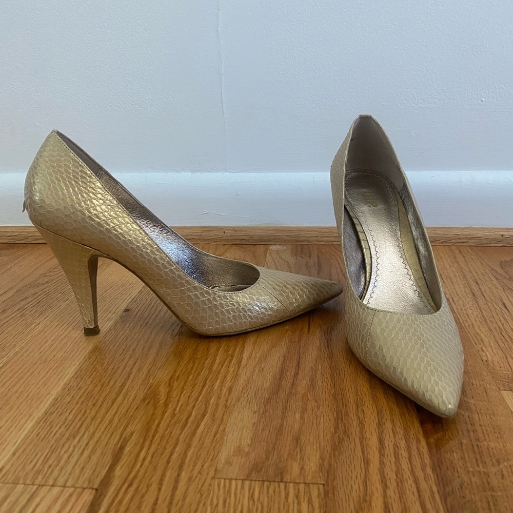 Nordsrom BP gold snakeskin pumps